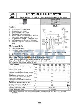 TS10P04G datasheet - Single Phase 10.0 Amps. Glass Passivated Bridge Rectifiers