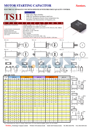 TS11 datasheet - MOTOR STARTING CAPACITOR