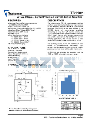 TS1102 datasheet - A 1lA, 200lVOS SOT23 Precision Current-Sense Amplifier
