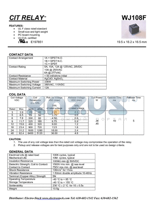 WJ108F1B65VDC.45 datasheet - CIT SWITCH