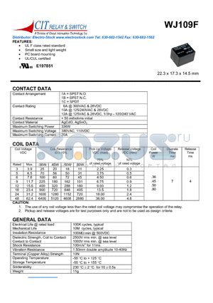 WJ109F1A1024VDC.45 datasheet - CIT SWITCH