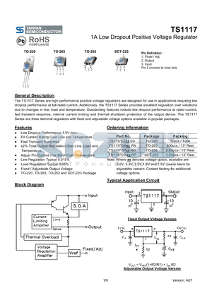 TS1117_07 datasheet - 1A Low Dropout Positive Voltage Regulator