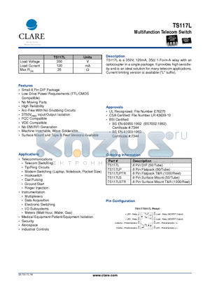 TS117LPTR datasheet - Multifunction Telecom Switch