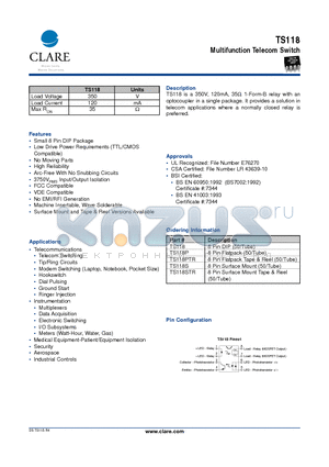 TS118STR datasheet - Multifunction Telecom Switch