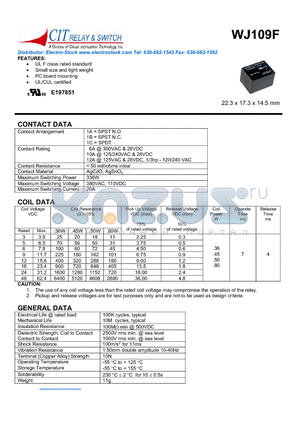 WJ109F1B1248VDC.36 datasheet - CIT SWITCH