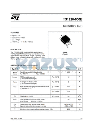 TS1220 datasheet - SENSITIVE SCR