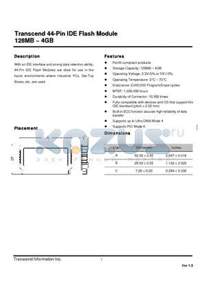 TS128MDOM44V datasheet - 44-Pin IDE Flash Module