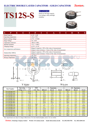 TS12S-S datasheet - ELECTRIC DOUBLE LAYER CAPACITOR - GOLD CAPACITOR