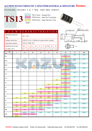 TS13 datasheet - ALUMINUM ELECTROLYTIC CAPACITOR-GENERAL & MINIATURE