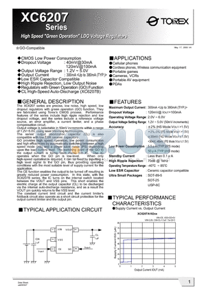 XC6207A50APR datasheet - CMOS Low Power Consumption