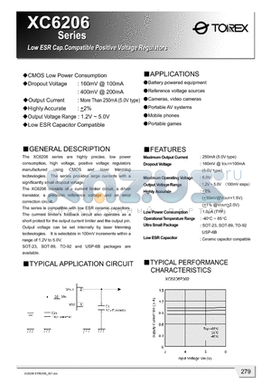 XC6206_1 datasheet - Low ESR Cap.Compatible positive Voltage Regilrators