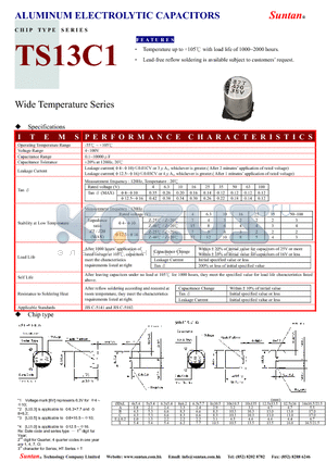 TS13C1 datasheet - ALUMINUM ELECTROLYTIC CAPACITORS