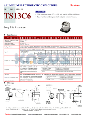 TS13C6 datasheet - ALUMINUM ELECTROLYTIC CAPACITORS