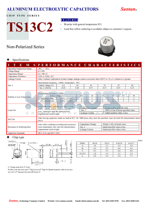 TS13C2 datasheet - ALUMINUM ELECTROLYTIC CAPACITORS