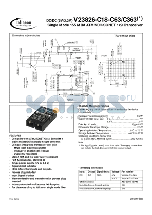 V23826-C18-C363 datasheet - Single Mode 155 MBd ATM/SDH/SONET 1x9 Transceiver
