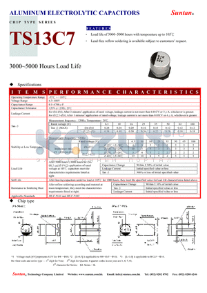 TS13C7 datasheet - ALUMINUM ELECTROLYTIC CAPACITORS