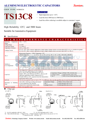 TS13C8 datasheet - ALUMINUM ELECTROLYTIC CAPACITORS