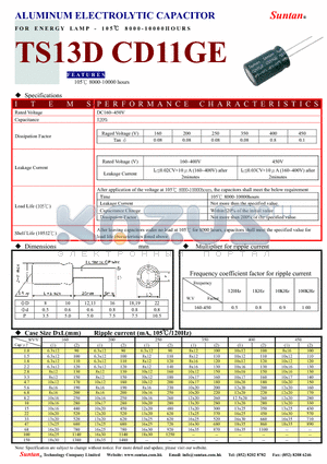 TS13D2-CD11GE datasheet - ALUMINUM ELECTROLYTIC CAPACITOR