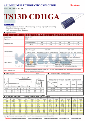 TS13D4-CD11GA datasheet - ALUMINUM ELECTROLYTIC CAPACITOR