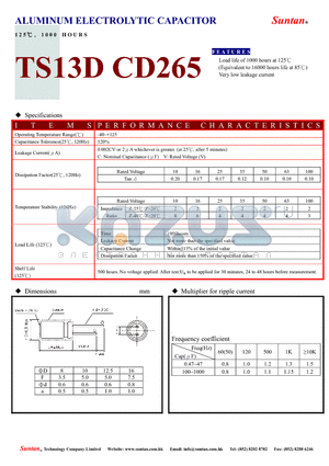 TS13DK-CD265 datasheet - ALUMINUM ELECTROLYTIC CAPACITOR