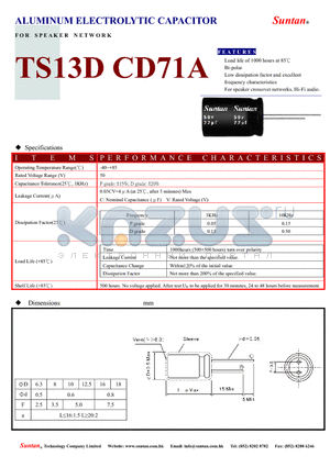 TS13DM-CD71A datasheet - ALUMINUM ELECTROLYTIC CAPACITOR