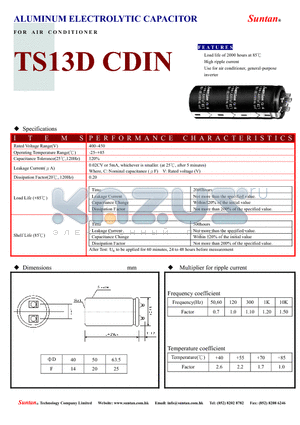 TS13DV-CDIN datasheet - ALUMINUM ELECTROLYTIC CAPACITOR