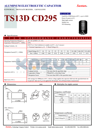 TS13DQ-CD295 datasheet - ALUMINUM ELECTROLYTIC CAPACITOR