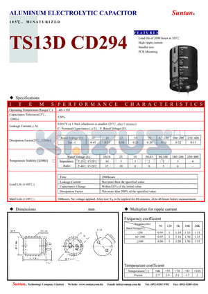 TS13DR-CD294 datasheet - ALUMINUM ELECTROLYTIC CAPACITOR