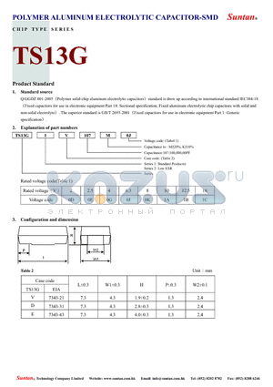 TS13G datasheet - POLYMER ALUMINUM ELECTROLYTIC CAPACITOR-SMD