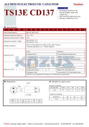 TS13EH-CD137 datasheet - ALUMINUM ELECTROLYTIC CAPACITOR