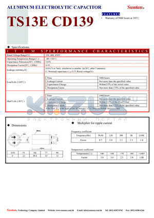 TS13EI-CD139 datasheet - ALUMINUM ELECTROLYTIC CAPACITOR