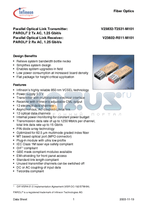 V23832-T2431-M101 datasheet - PAROLI 2 Tx AC, 1.25 Gbit/s
