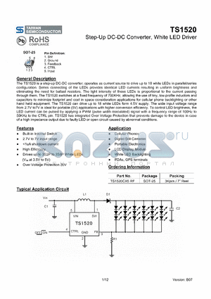 TS1520CX5RF datasheet - Step-up DC-DC Converter, White LED Driver