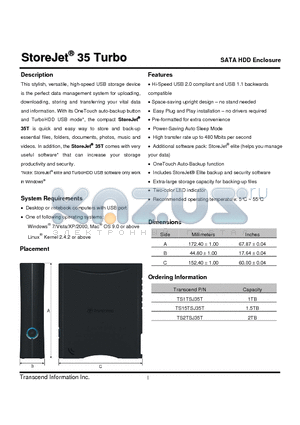 TS15TSJ35T datasheet - SATA HDD Enclosure