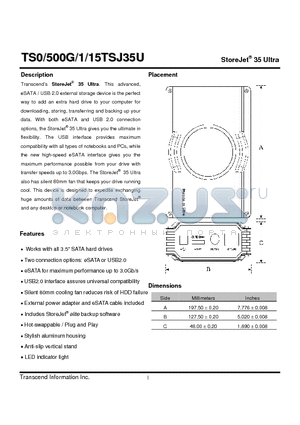 TS15TSJ35U datasheet - Works with all 3.5 SATA hard drives