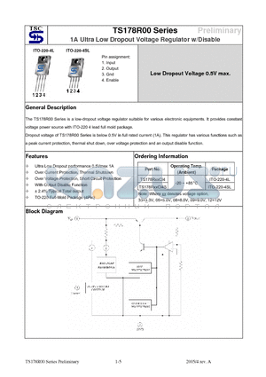 TS178R05 datasheet - 1A Ultra Low Dropout Voltage Regulator w/Disable