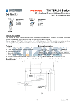 TS178RL33 datasheet - 1A Ultra Low Dropout Voltage Regulator with Enable Function