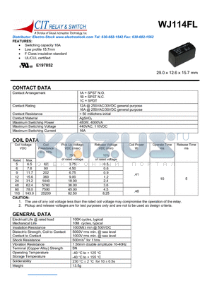 WJ114FL1CS16110VDC5.0 datasheet - CIT SWITCH