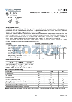 TS1909 datasheet - MicroPower VFM Boost DC to Dc Converter
