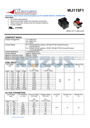 WJ115F11A12VDCS datasheet - CIT SWITCH