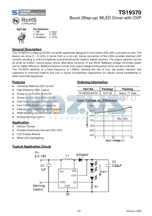 TS19370CX6RF datasheet - Boost (Step-up) WLED Driver with OVP