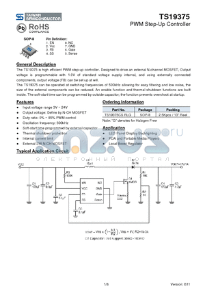TS19375CSRLG datasheet - PWM Step-Up Controller Oscillation frequency: 500kHz