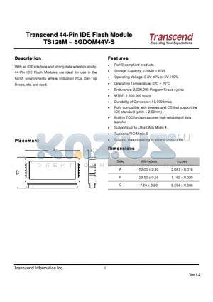 TS1GDOM44V-S datasheet - 44-Pin IDE Flash Module