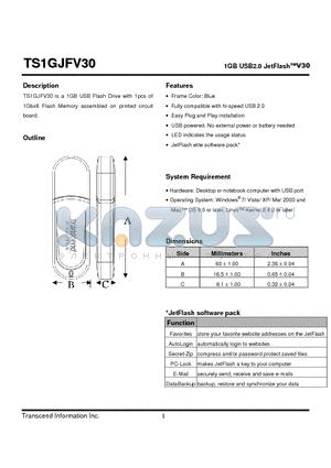 TS1GJFV30 datasheet - 1GB USB2.0 JetFlashV30