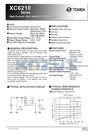 XC6210A57AD datasheet - High Current, High Speed LDO regulators