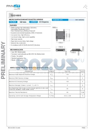 TS2100S datasheet - MICRO SURFACE MOUNT SCHOTTKY BRIDGE