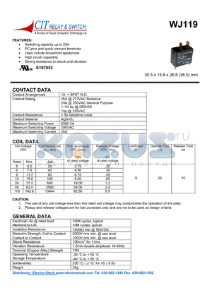 WJ1191AP12VDC datasheet - CIT SWITCH