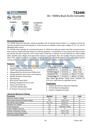 TS2496CM5 datasheet - 3A / 150KHz Buck Dc-Dc Converter