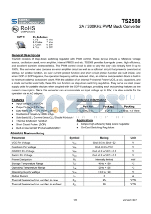 TS2508 datasheet - 2A / 330KHz PWM Buck Converter