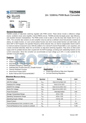 TS2508CSRL datasheet - 2A / 330KHz PWM Buck Converter